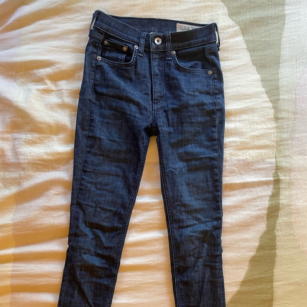 Rag & Bone High Rise Ankle Skinny Jeans w Raw Hem